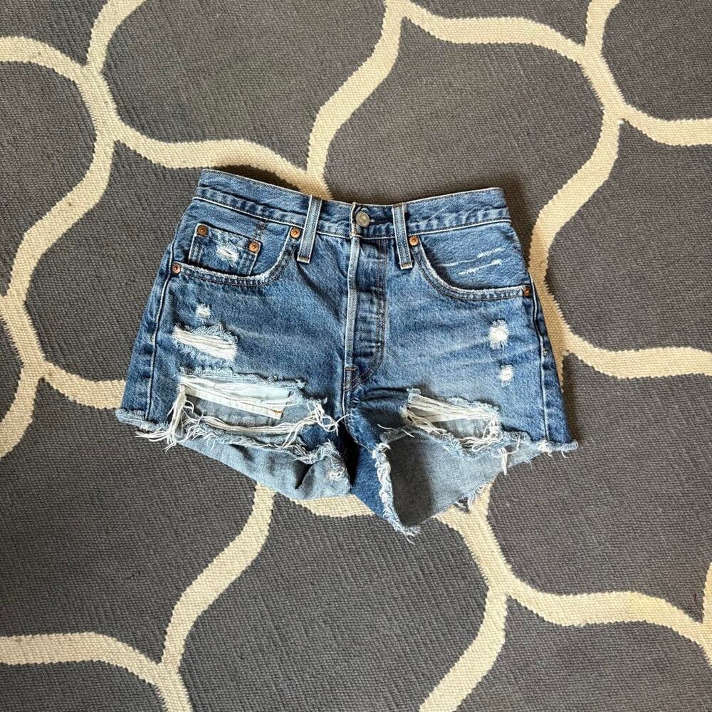 Levi's 501 Distressed Cut Off Blue Denim Shorts
